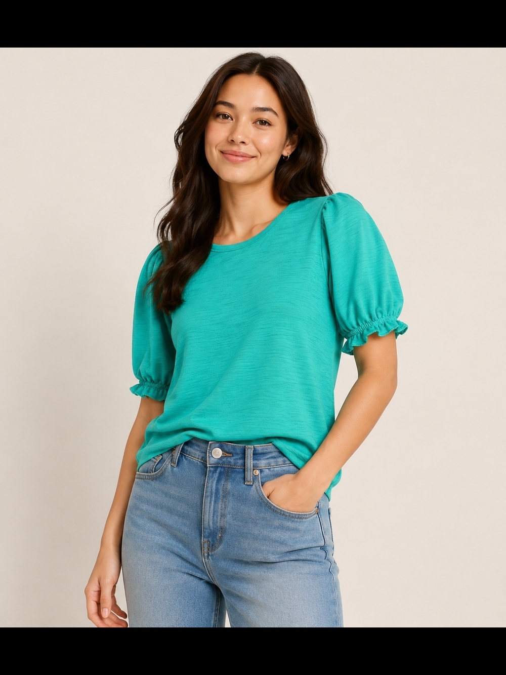 Teal Puff Sleeve Blouse Medium
